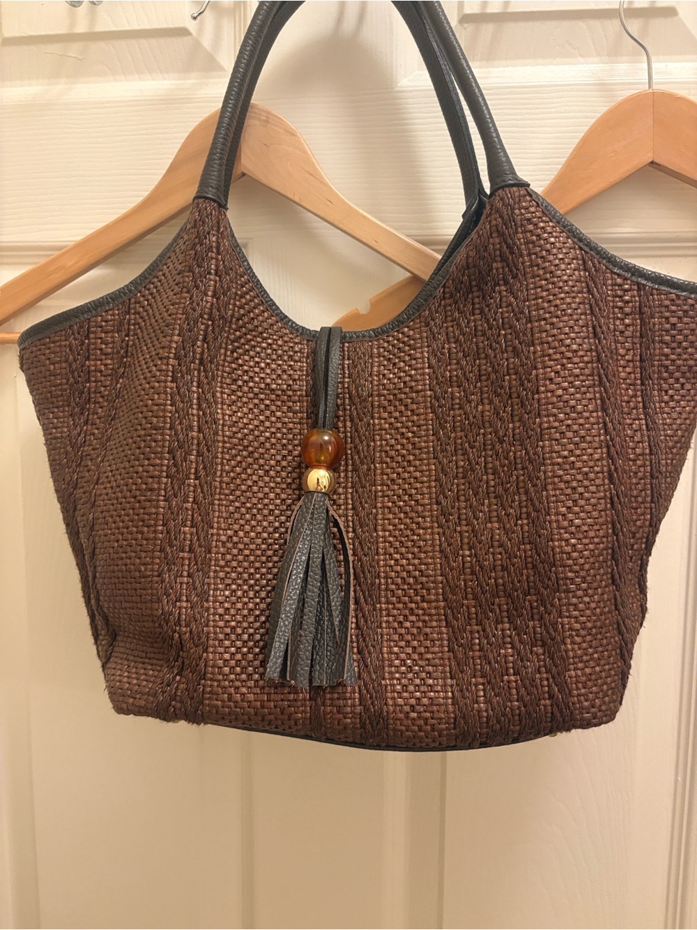 Cheval Woven Tassel Satchel in Dark Brown